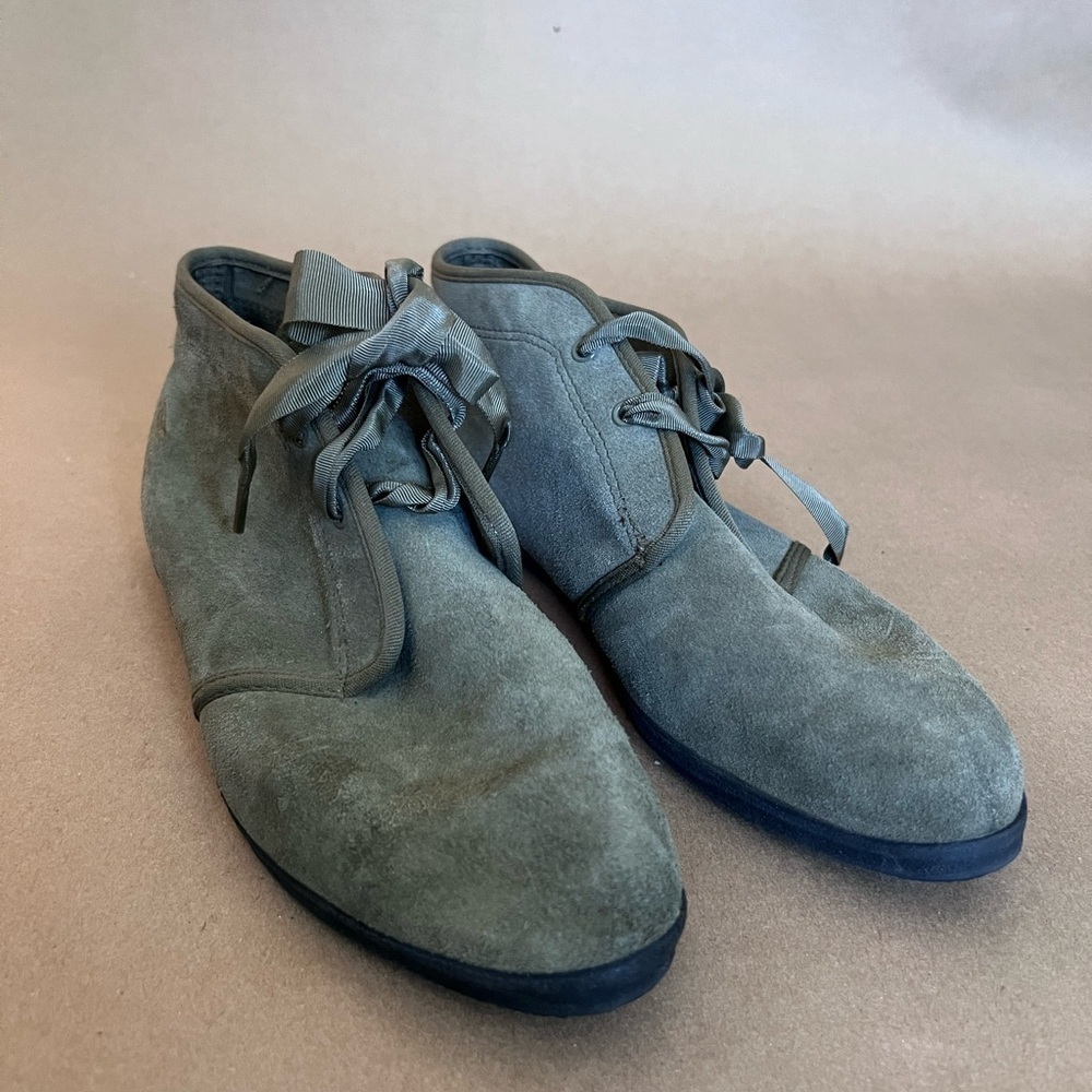 VTG Keds Essentials Women's US 9.5 Olive Suede Chukka Ankle Boots Ribbon Laces